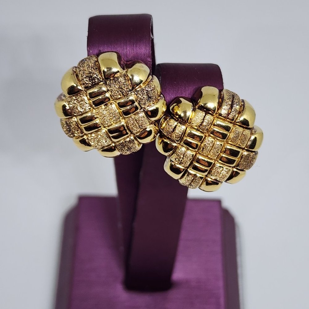 Italian Vermiel Polished and Brushed Woven Sterling Silver Omega Back Earrings - Picture 12 of 15